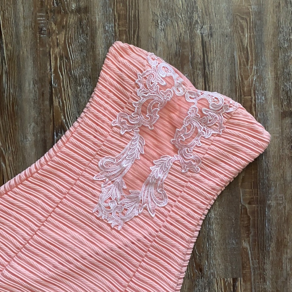 Jacaranda Peach Pink Strapless Lace Detail Mini Dress